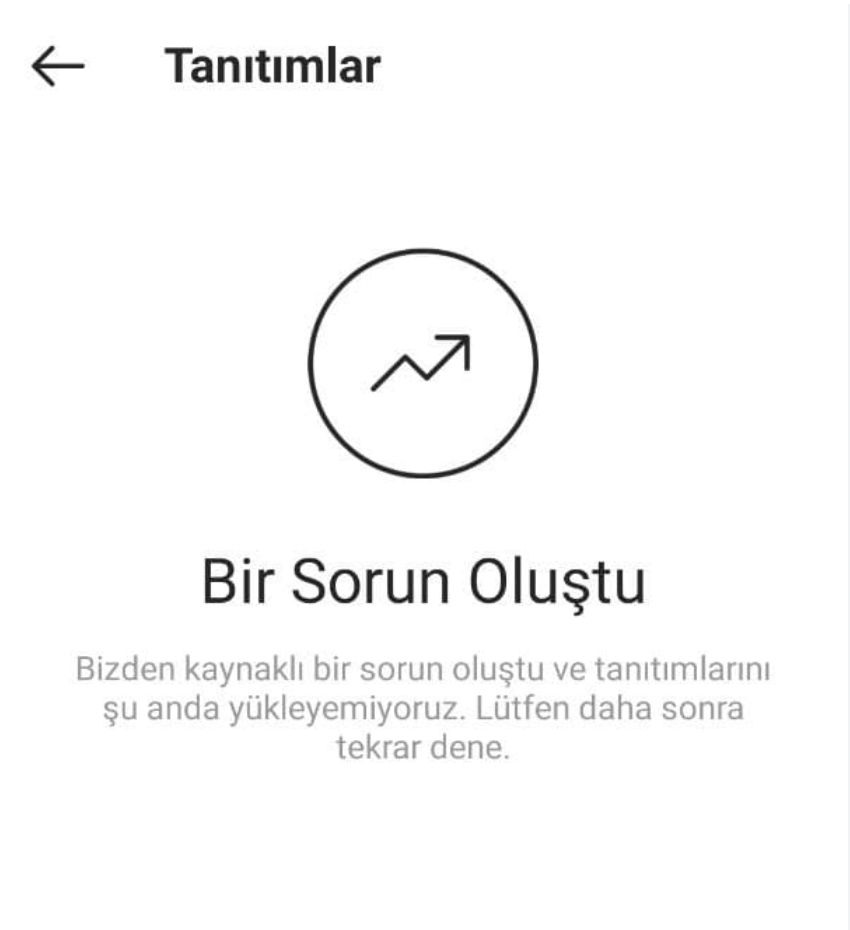 instagram-bizden-kaynakli-bir-sorun-olustu Bizden kaynaklı bir sorun oluştu ve tanıtımlarını şu anda yükleyemiyoruz. Lütfen daha sonra tekrar dene.